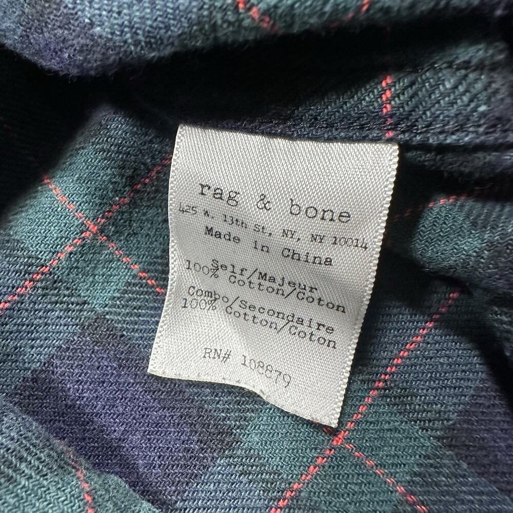 Rag & Bone Workwear Flannel Shirt Mens L Green Tartan Plaid Retro Nature Cotton - Picture 9 of 10